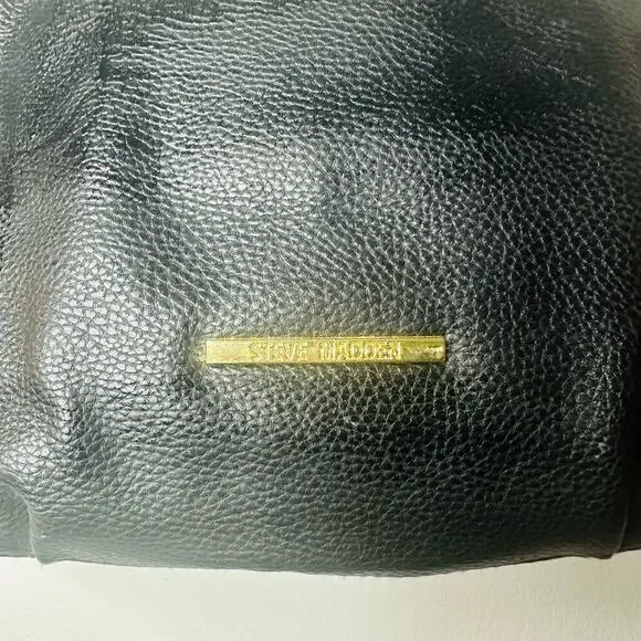 STEVE MADDEN Women's Black Embossed Faux Leather Gold Accent Handbag Purse - Picture 5 of 12